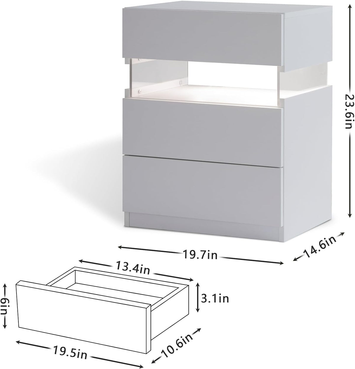 LED Bedside Table White
