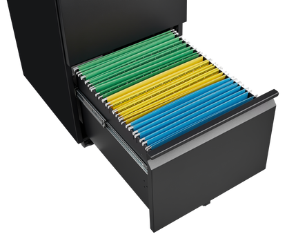 Black 2-Drawer Mobile File Cabinet – 25.6" High with Lock for Legal/Letter Size Files