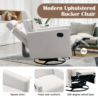 Beige Modern Upholstered Rocker Recliner Chair