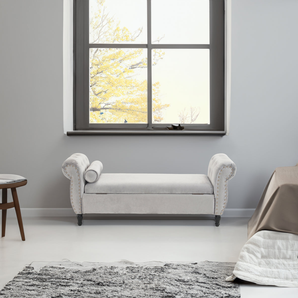 Velvet Storage Ottoman Bench Gray