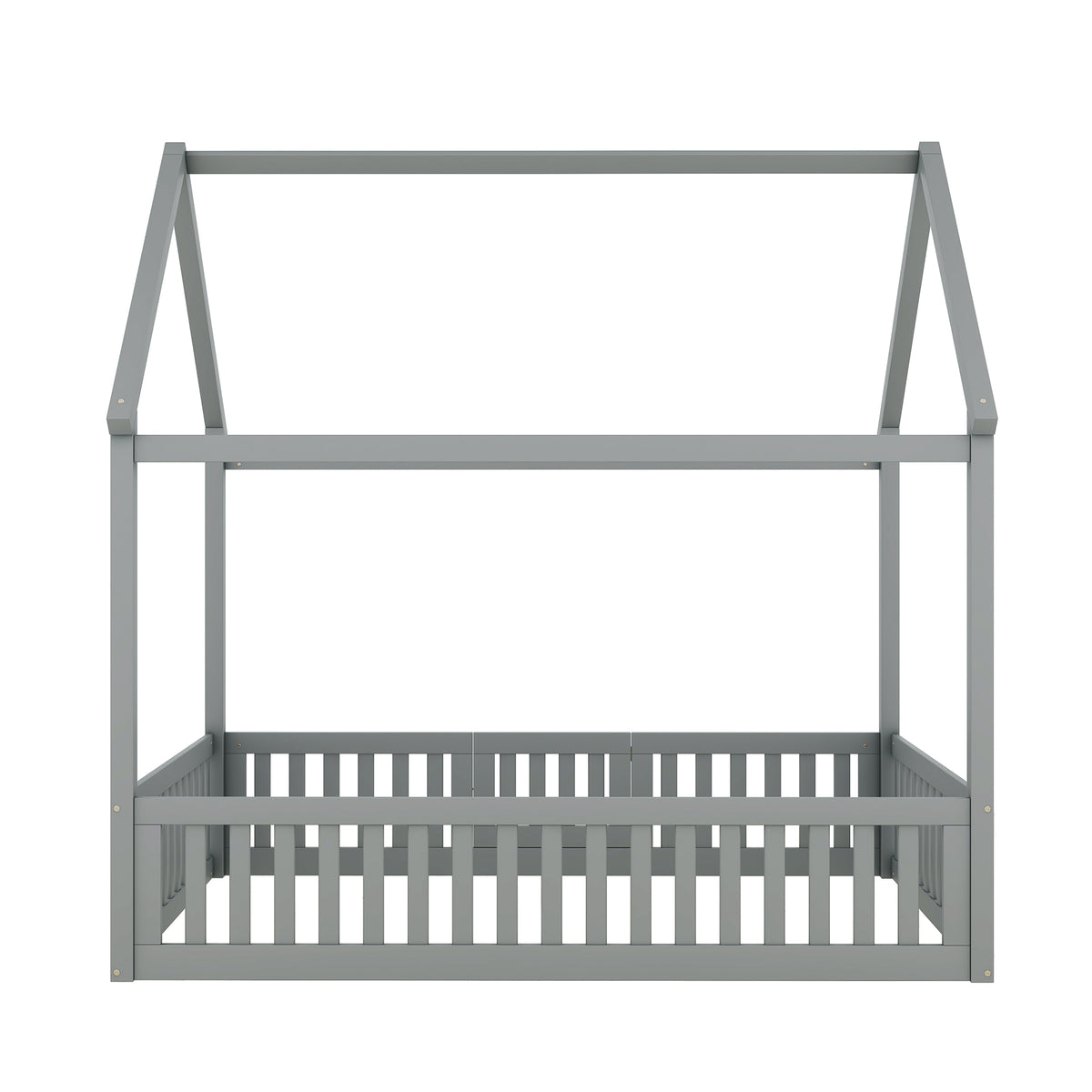 Full Wood Bed with Fence and Door Gray