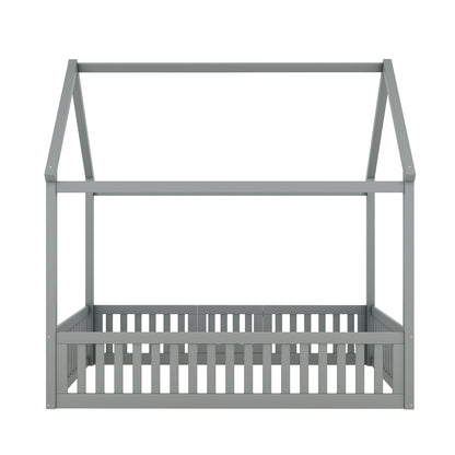 Full Wood Bed with Fence and Door Gray