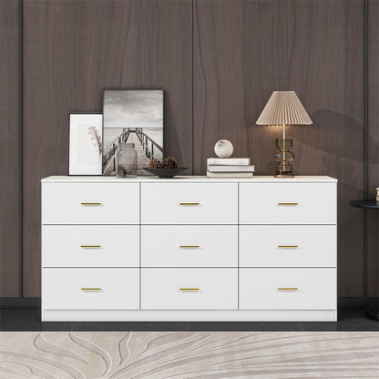9-Drawer Modern Dresser – Beige Finish