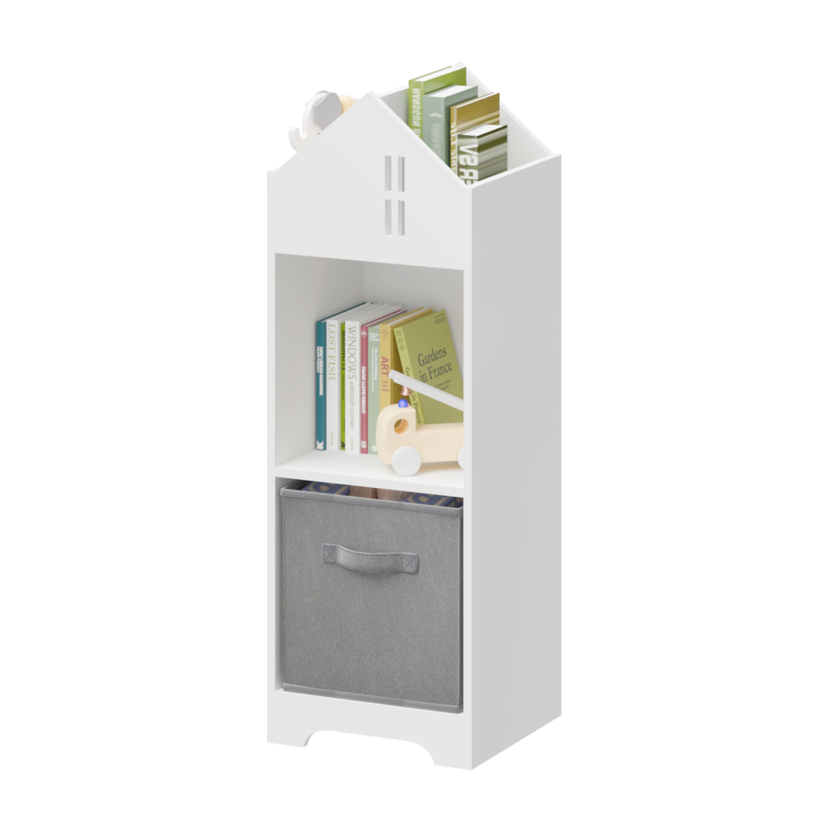 Two-Tier Storage Bookcase – White and Grey Playhouse Edition