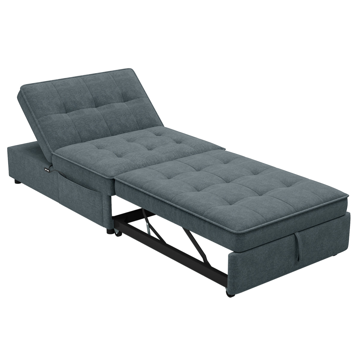 Modern Storage Ottoman with USB Port Dark Blue