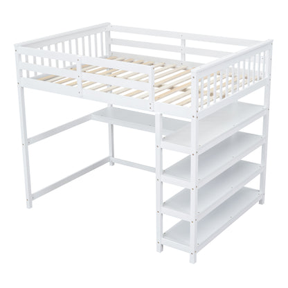 Full Loft Bed with Storage Desk – White