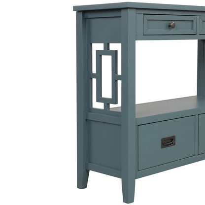 36-Inch Blue Farmhouse Console Table with Drawers