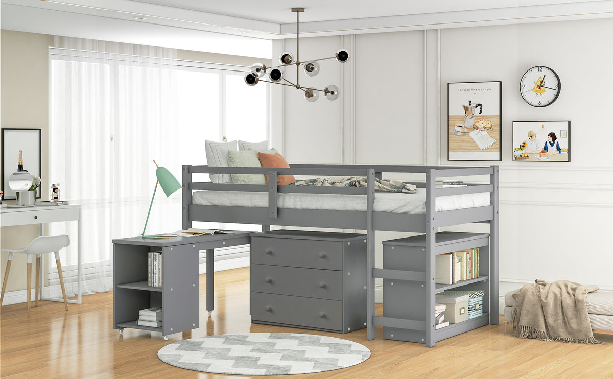 Twin Loft Bed with Desk Gray