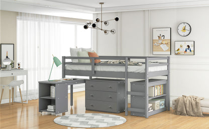 Twin Loft Bed with Desk Gray