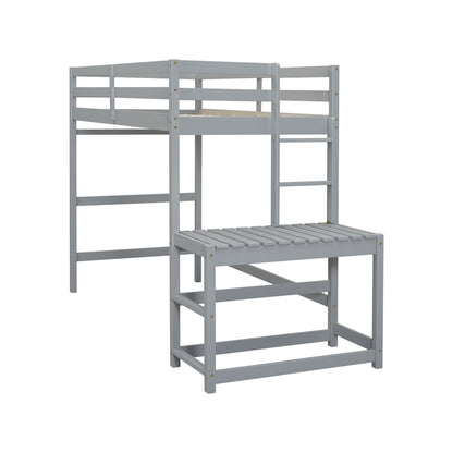Twin High Loft Bed with Ladder Gray