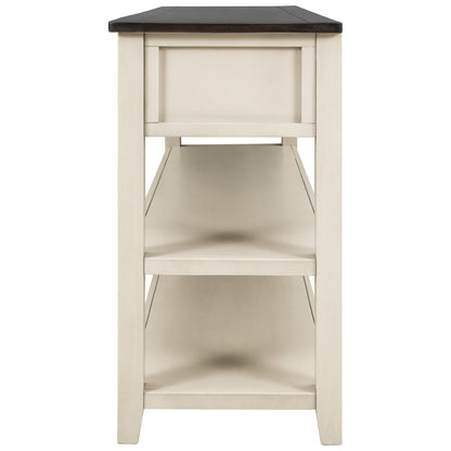 Beige Wood Console Table – Espresso Accents