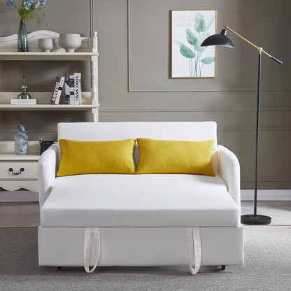Cream Convertible Sofa Bed – Twin Size Sleeper with Storage