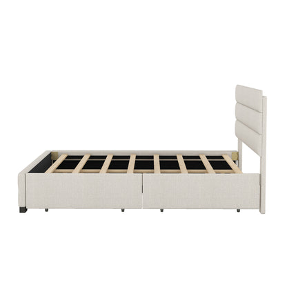 Queen Upholstered Bed with Twin Size Trundle Beige