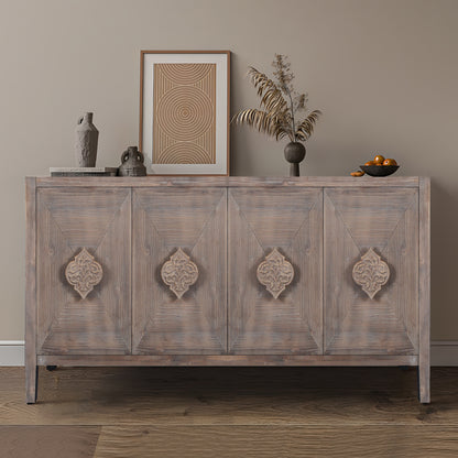 Four-Door Accent Cabinet with Carved Design Brown