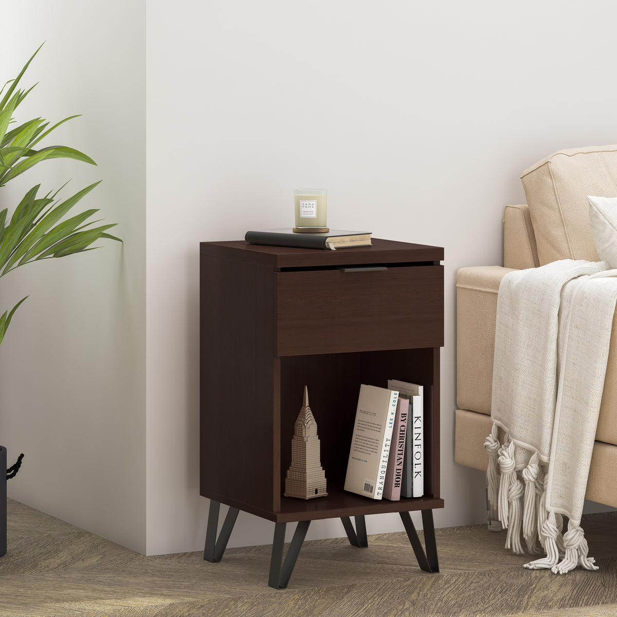 Walnut Tall End Table for Living Room