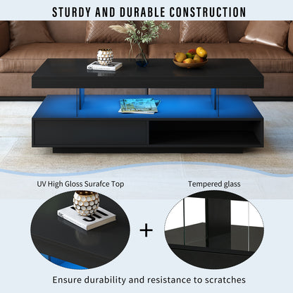 LED Coffee Table with Display and Storage Black