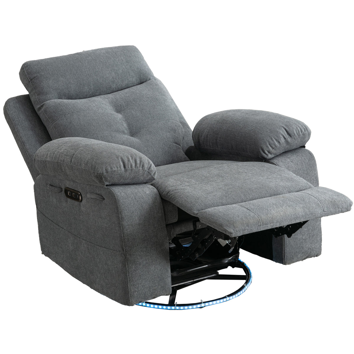 Light Gray 270° Swivel Power Recliner Chair – Linen Upholstery with Bluetooth, LED, USB Charging & Storage