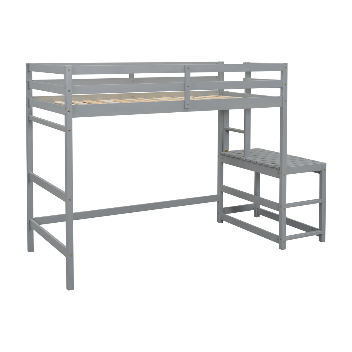 Twin Loft Bed with Ladder Gray