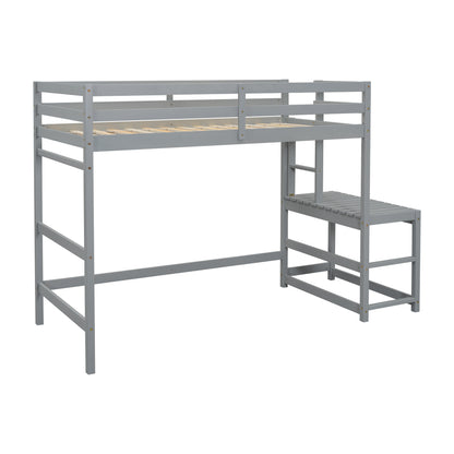 Twin High Loft Bed with Ladder Gray