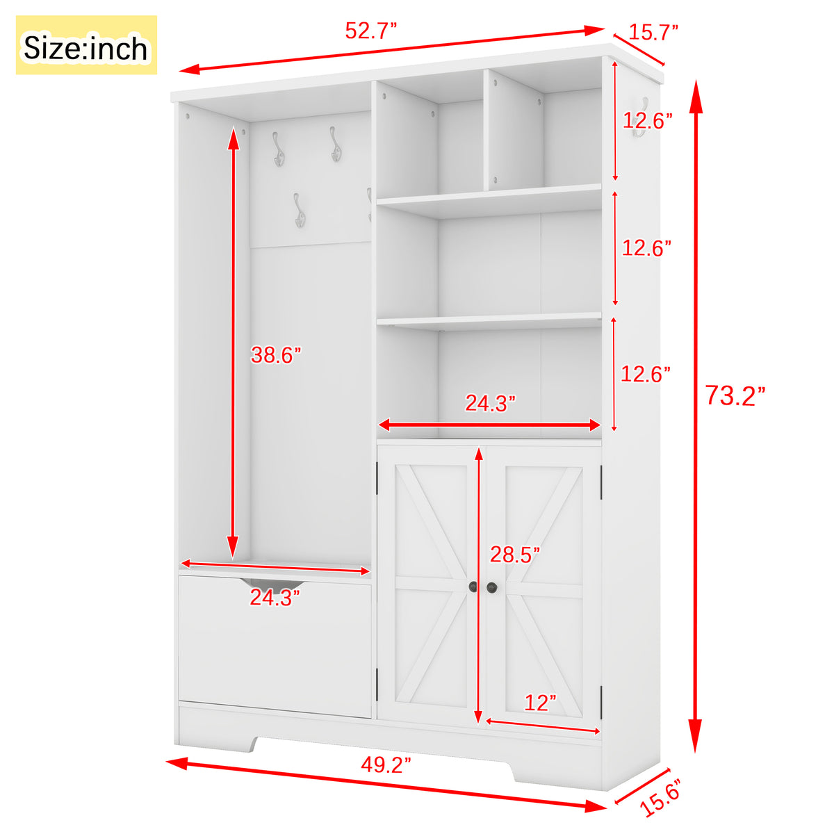 Hall Tree Storage Cabinet White