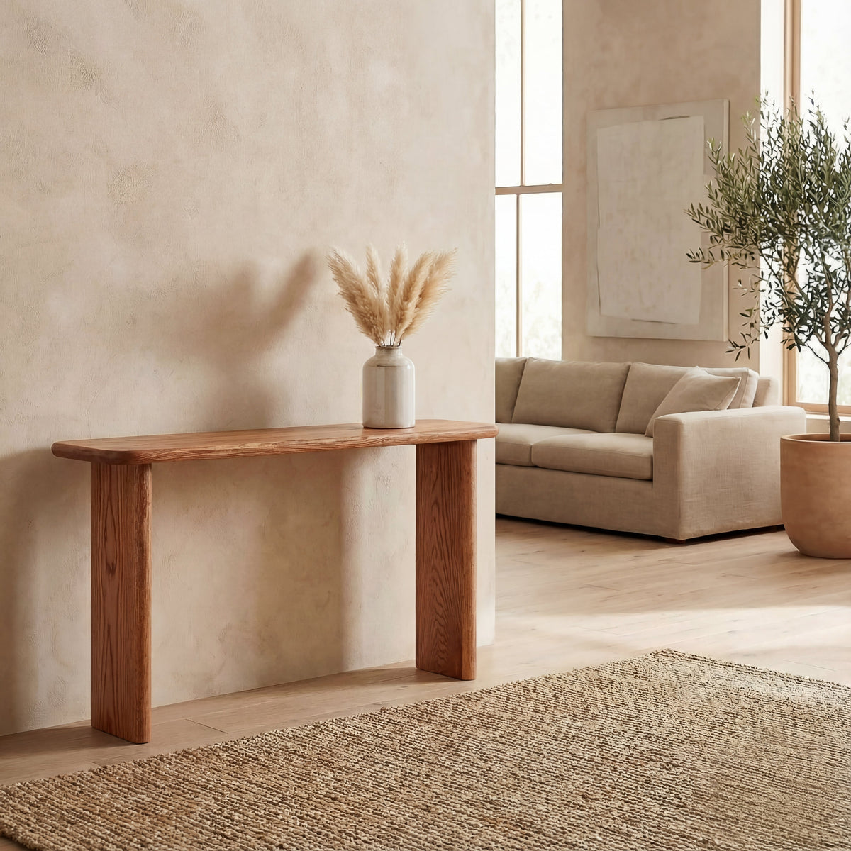 60 Inch Console Table in Red Oak