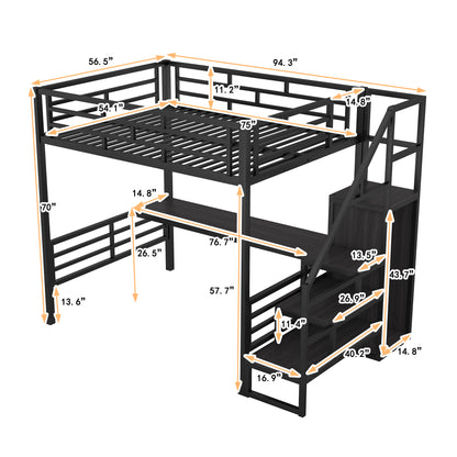 Full Metal Loft Bed with Desk Black