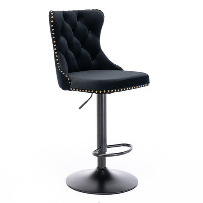Swivel Velvet Bar Stool Set (2 pcs) – Black