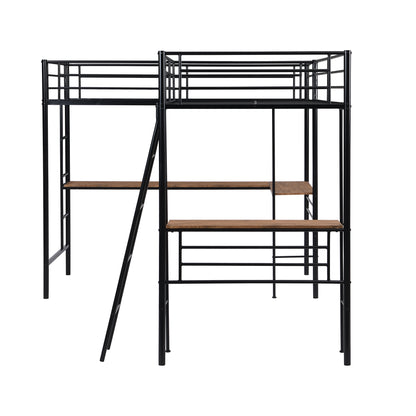Twin Metal Loft Bed with Desk Black