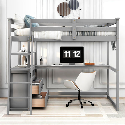Full Loft Bed with Shelves Gray