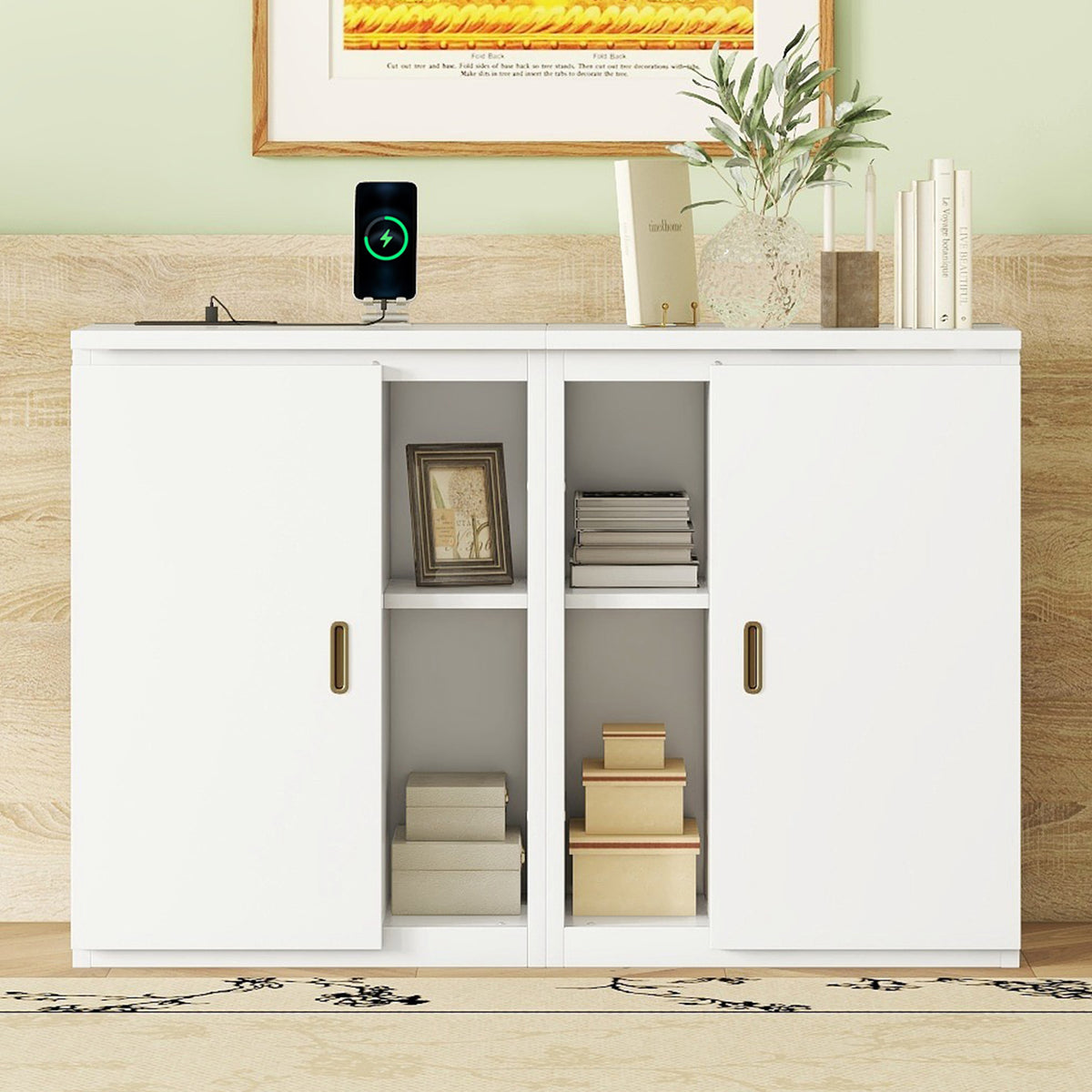 Full Size Murphy Bed with Storage and USB Ports