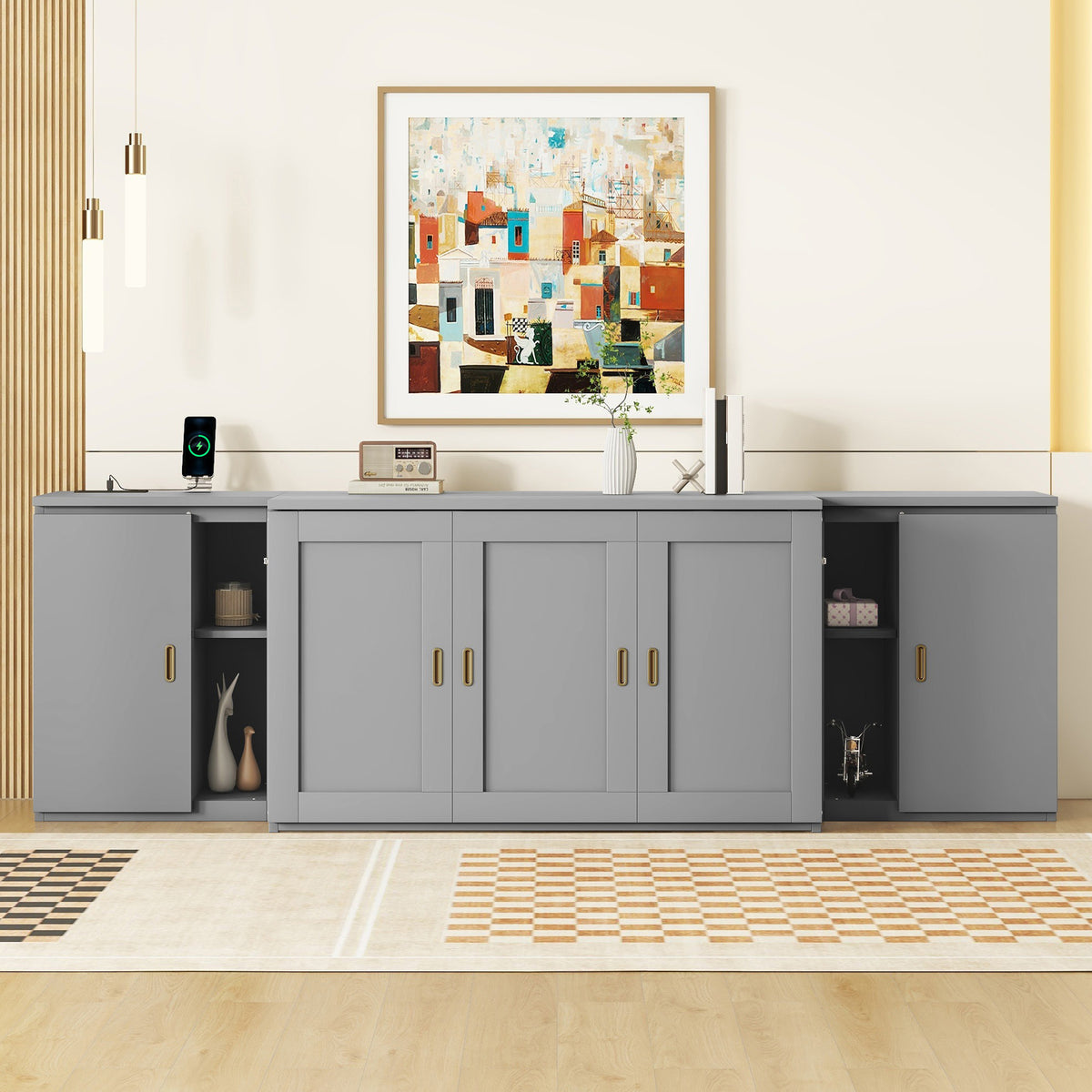 Full Murphy Bed with Shelves Gray