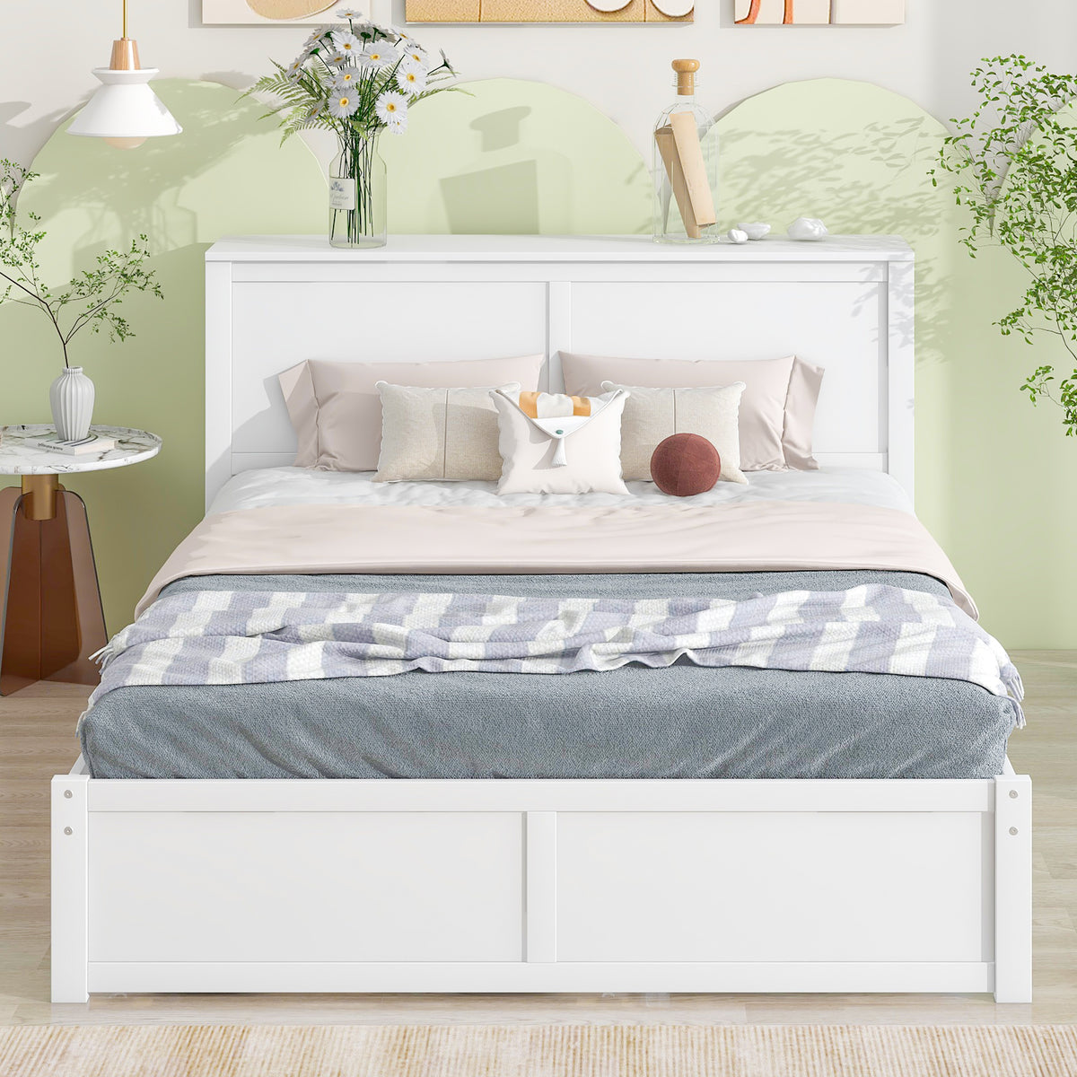 Queen Storage Platform Bed with Trundle White