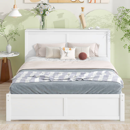 Queen Storage Platform Bed with Trundle White