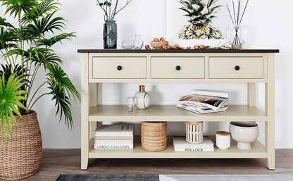Beige Wood Console Table – Espresso Accents