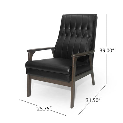 Mid-Century Modern Accent Chair Black Faux Leather