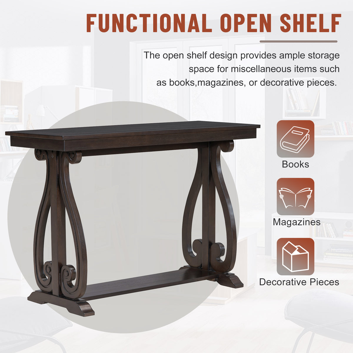 Rustic 48” Wood Console Table – Espresso