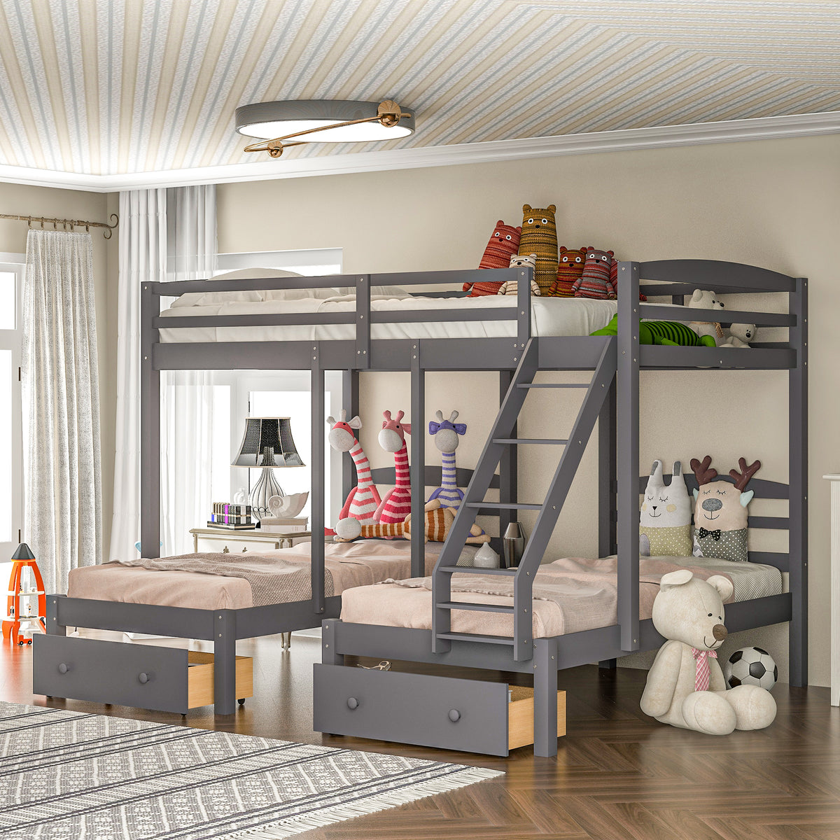 Full Triple Bunk Bed Gray