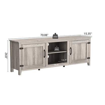 Grey Walnut TV Stand with Storage Cabinets and Media Shelf