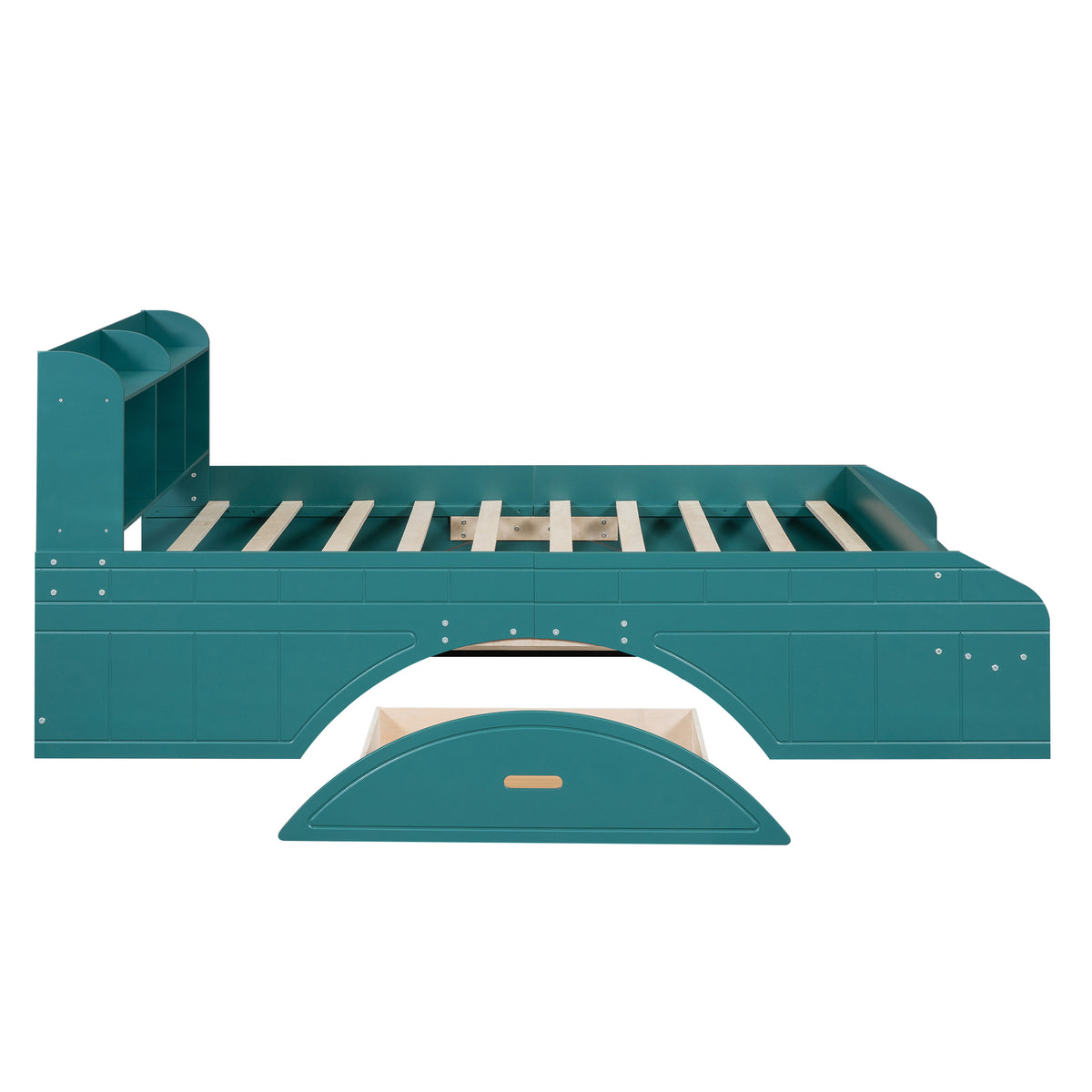 Full Platform Bed with Headboard Dark Green