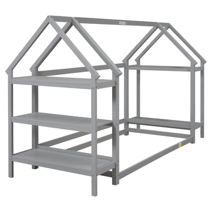 House Frame Platform Bed with Storage Gray