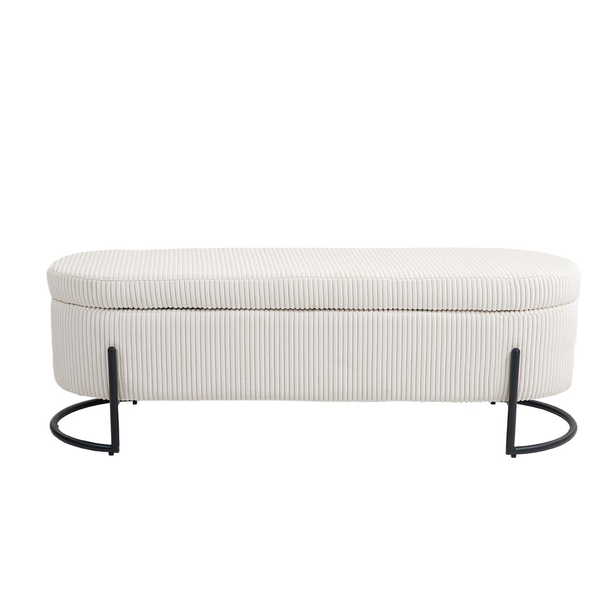 Storage Ottoman Stool – Beige Fabric