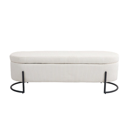 Storage Ottoman Stool – Beige Fabric