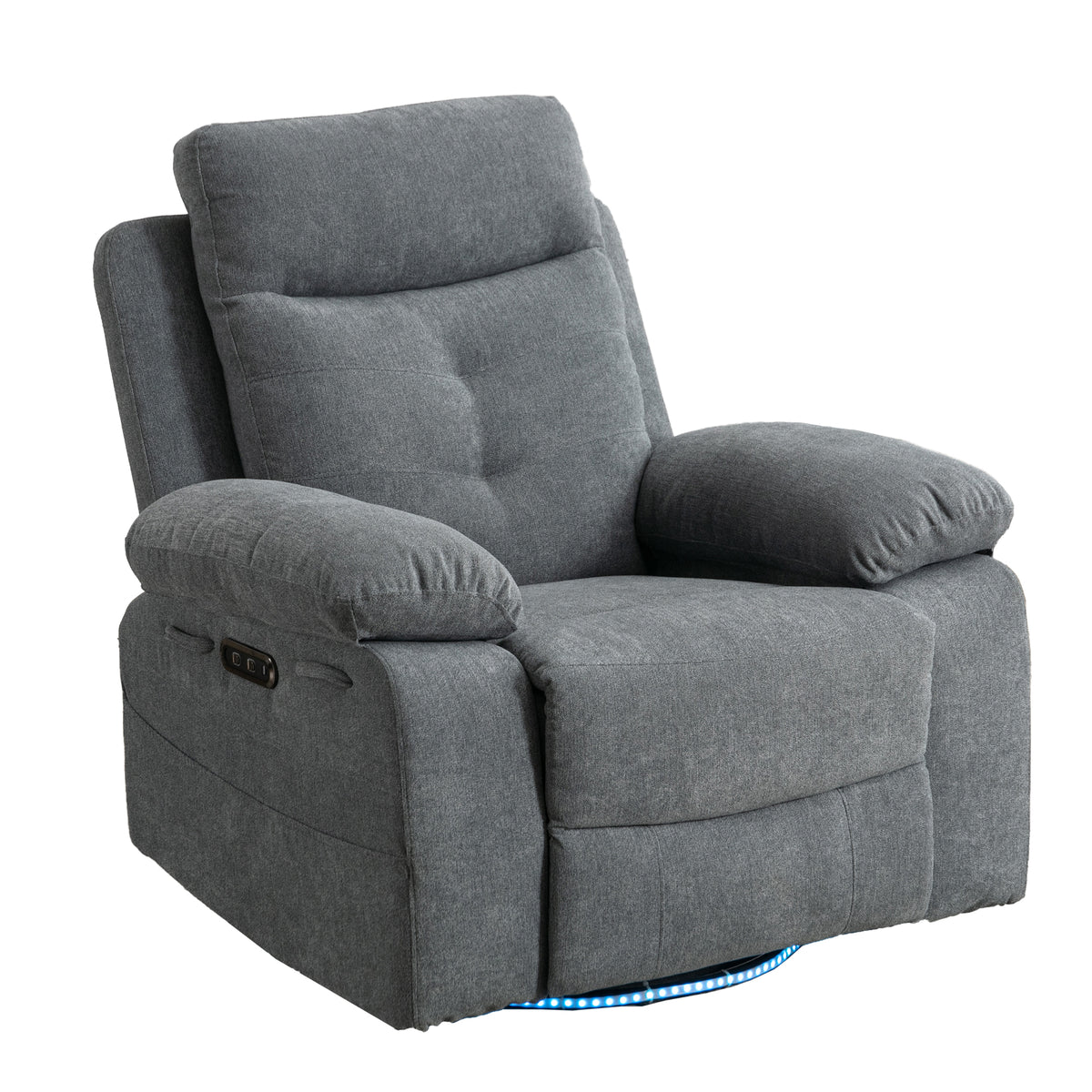 Light Gray 270° Swivel Power Recliner Chair – Linen Upholstery with Bluetooth, LED, USB Charging & Storage