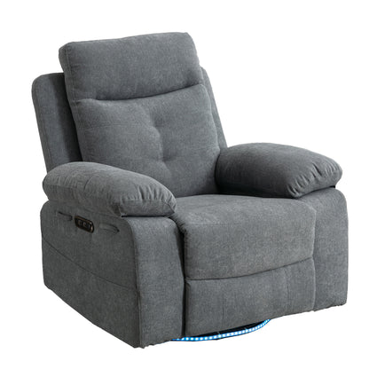Light Gray 270° Swivel Power Recliner Chair – Linen Upholstery with Bluetooth, LED, USB Charging & Storage