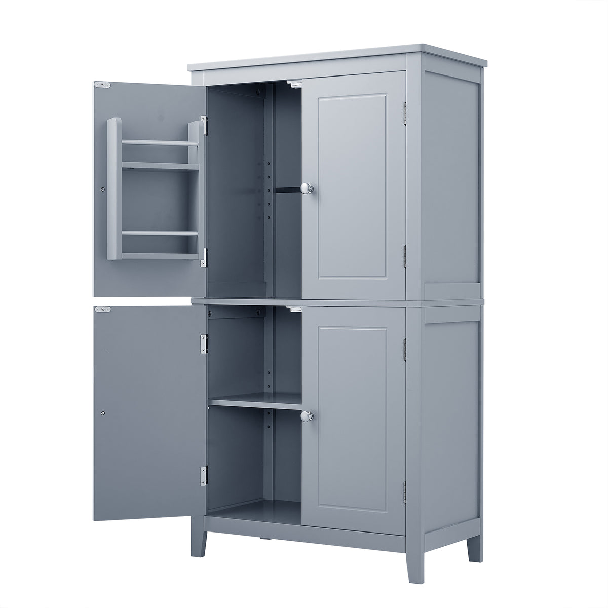 Gray Bathroom Floor Cabinet with Adjustable Shelves