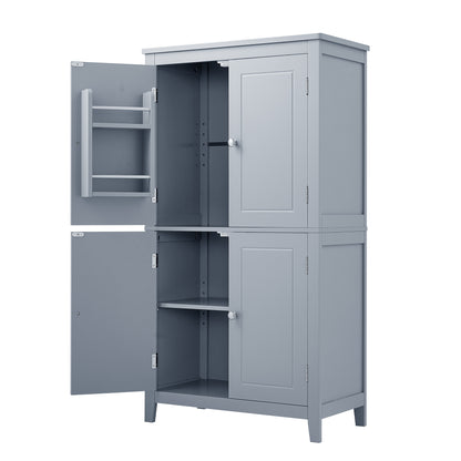 Gray Bathroom Floor Cabinet with Adjustable Shelves