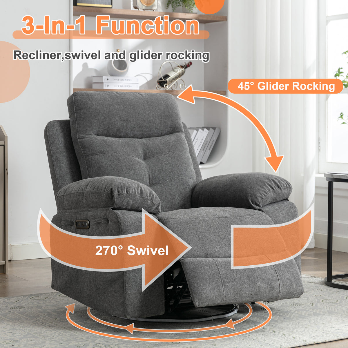 Electric Recliner Chair with LED Lighting Gray
