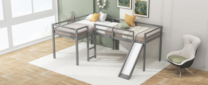 L-Shaped Twin Loft Bed with Slide Gray