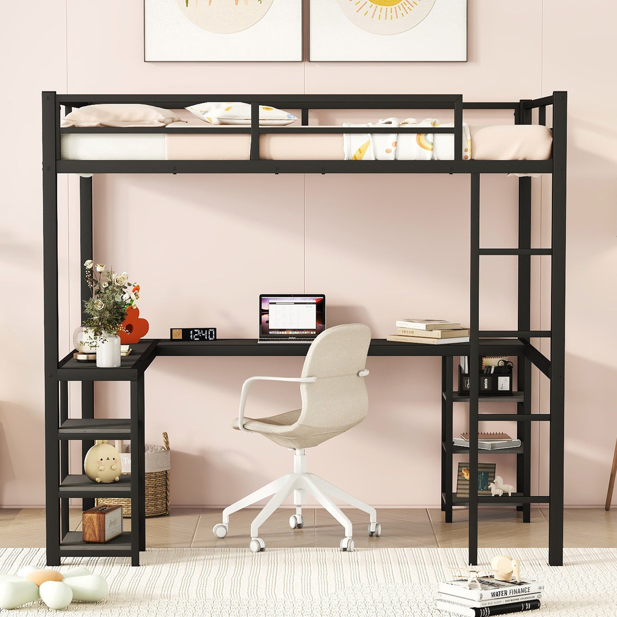 Loft Bed with Ladder and Guardrail Black