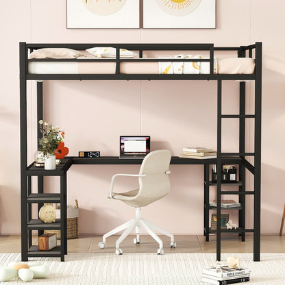 Loft Bed with Ladder and Guardrail Black